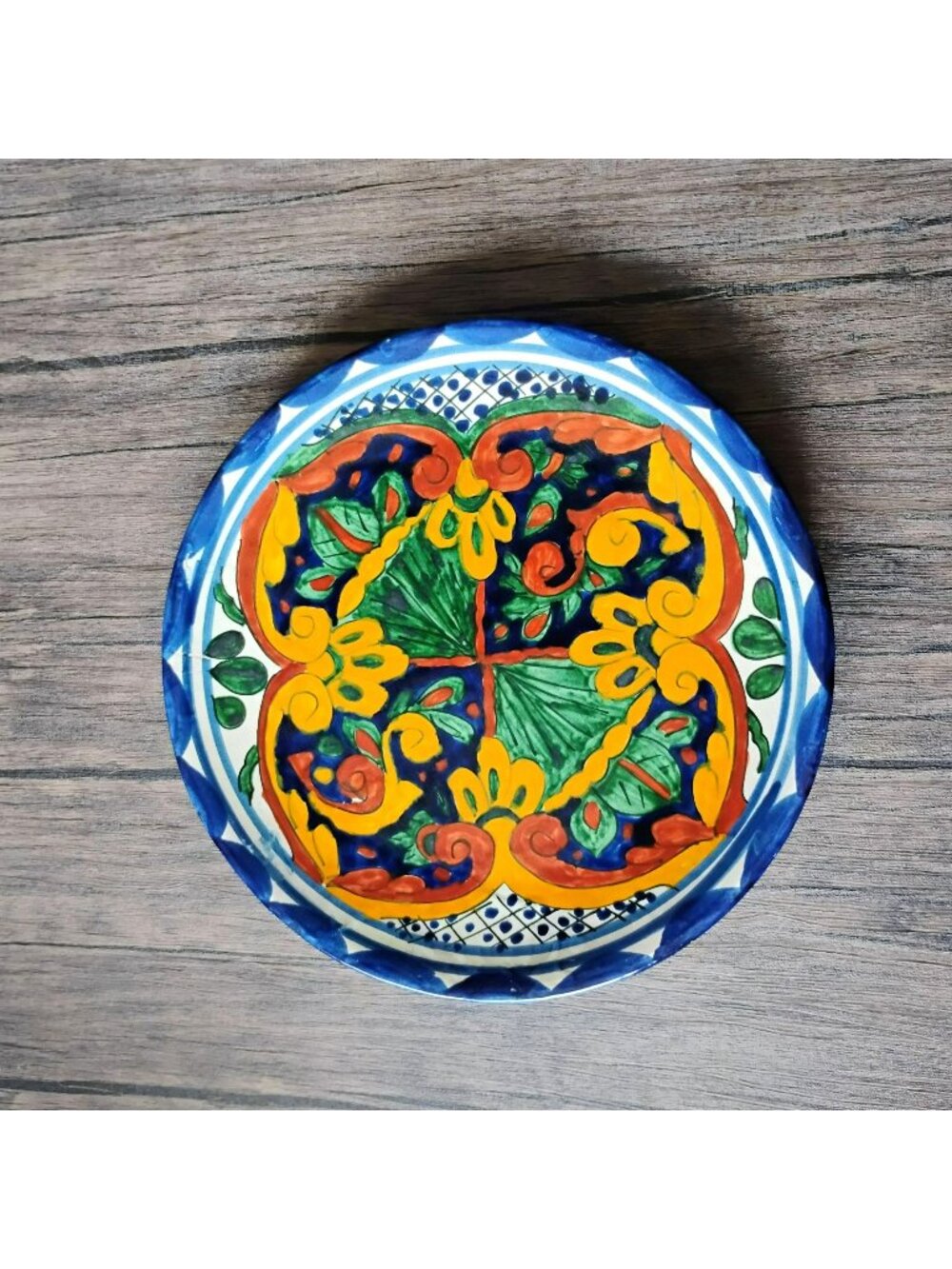 Mexican Talavera Plate 12" Hand Painted Pottery Wall Decor Colorful Folk Art